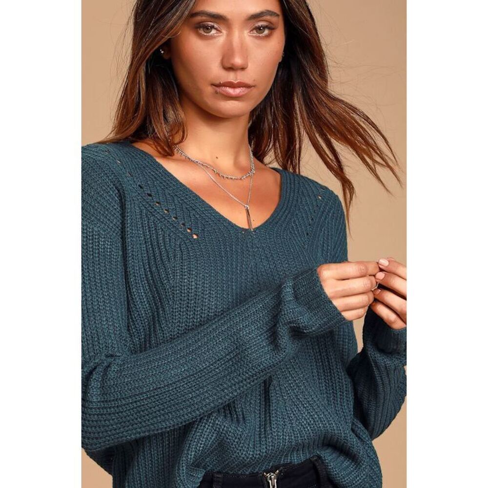 Lulus Halifax Teal Blue Knit Sweater - Size M